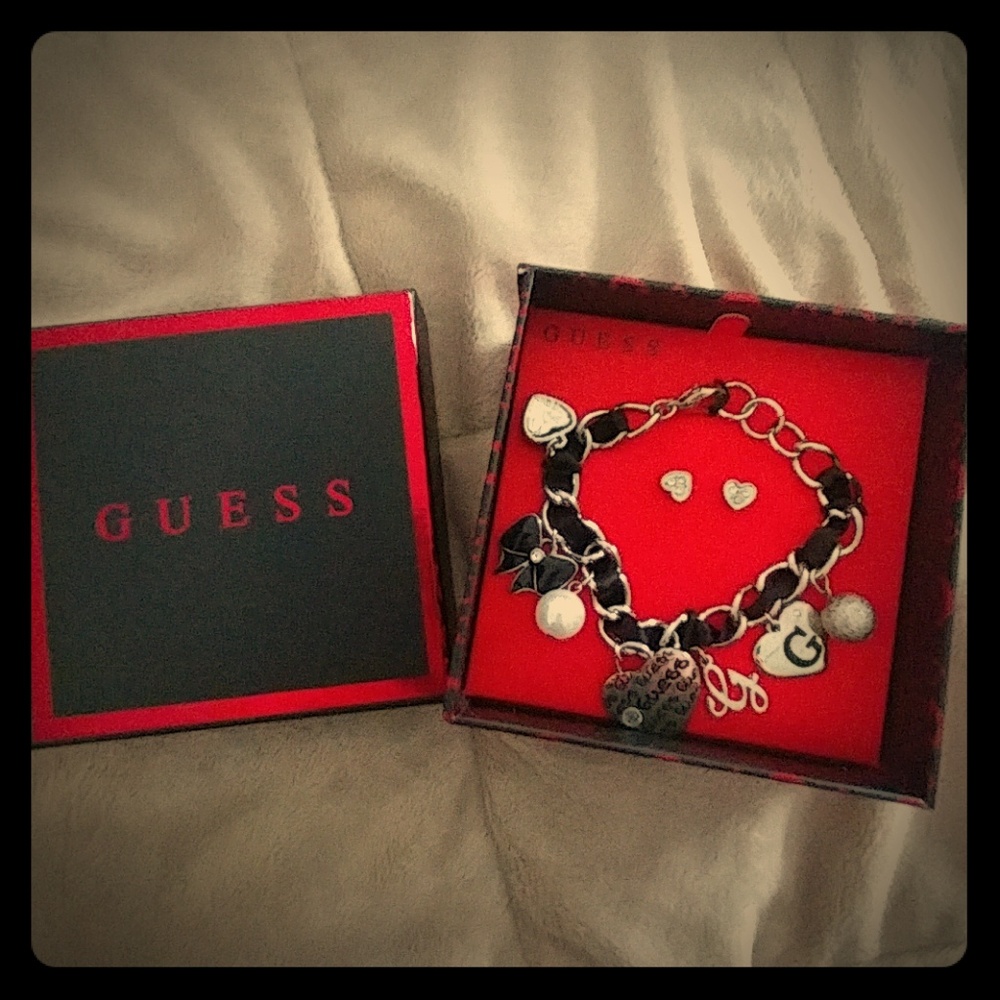 Guess charm bracelet with matching earrings